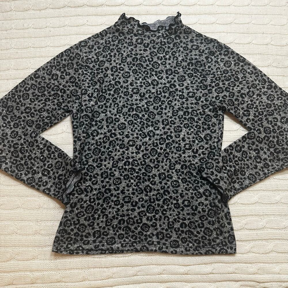 Zara Grey Leopard Mock Neck Top sz 10